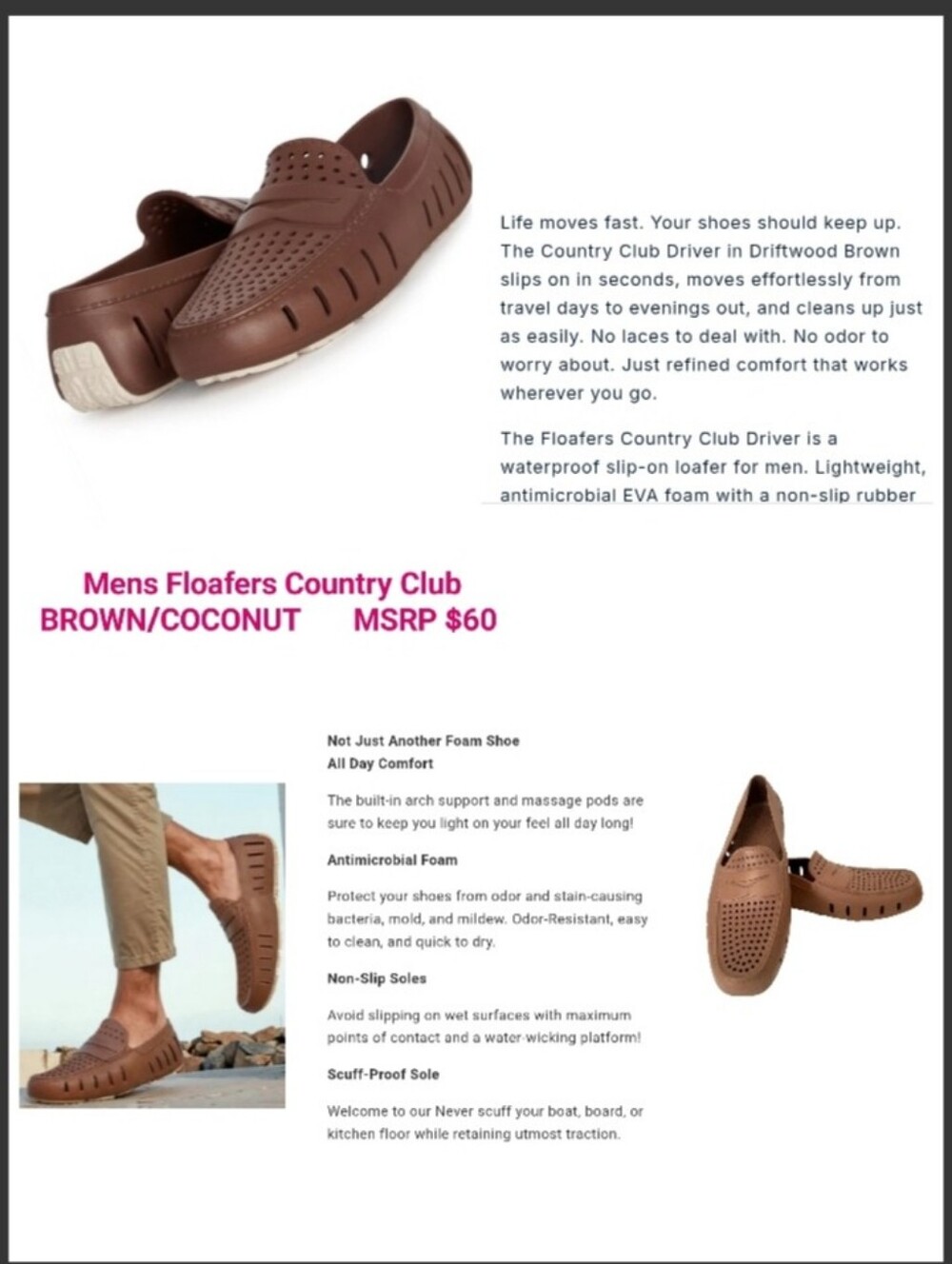 Floaters BROWN Casual Rubber Loafer (Mens 11) SlipOn Waterproof Boat Shoes - Picture 8 of 8